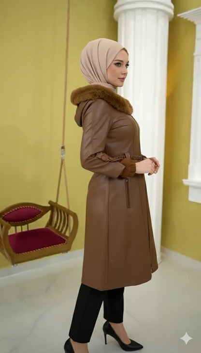 Trenchcoat aus gestepptem Leder 1379 - Cognac