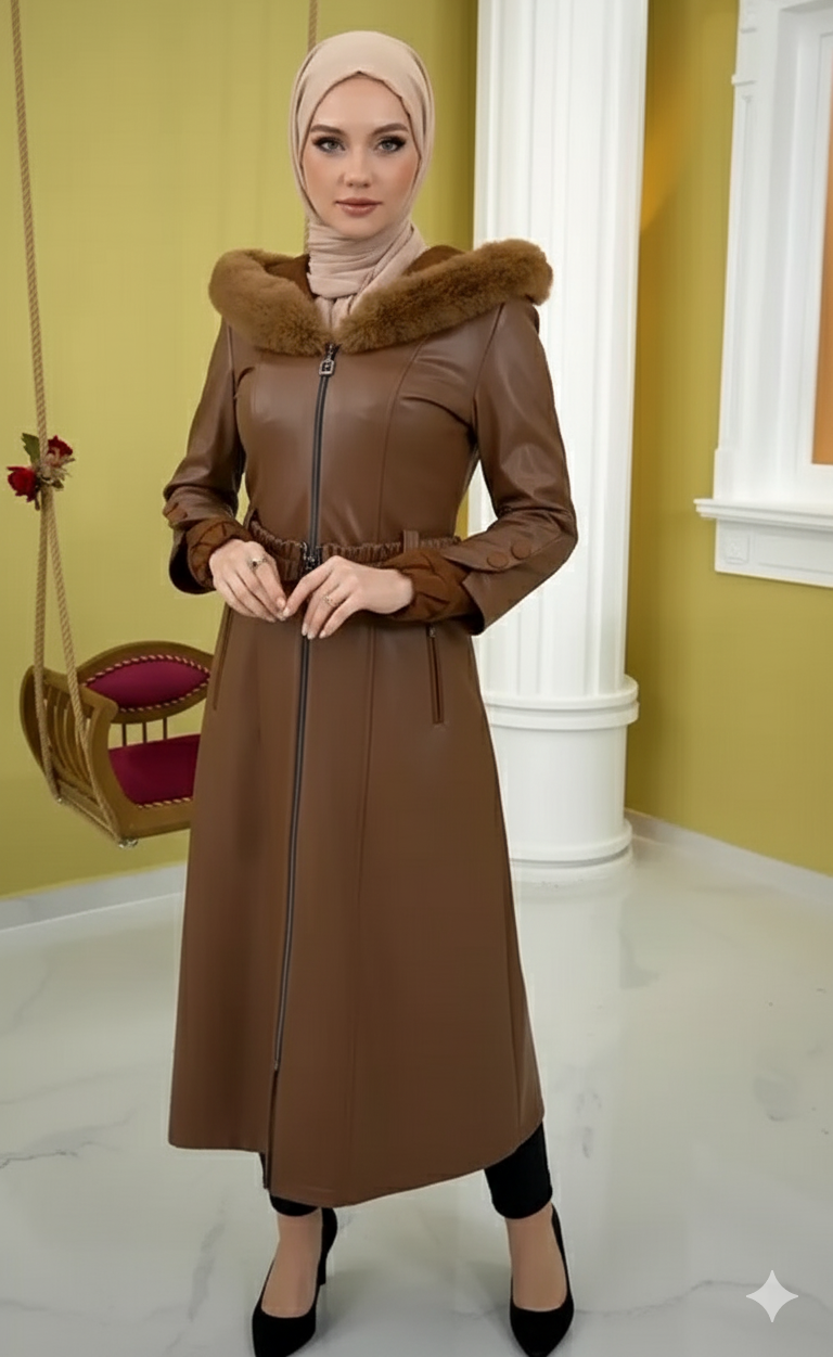 Trenchcoat aus gestepptem Leder 1379 - Cognac