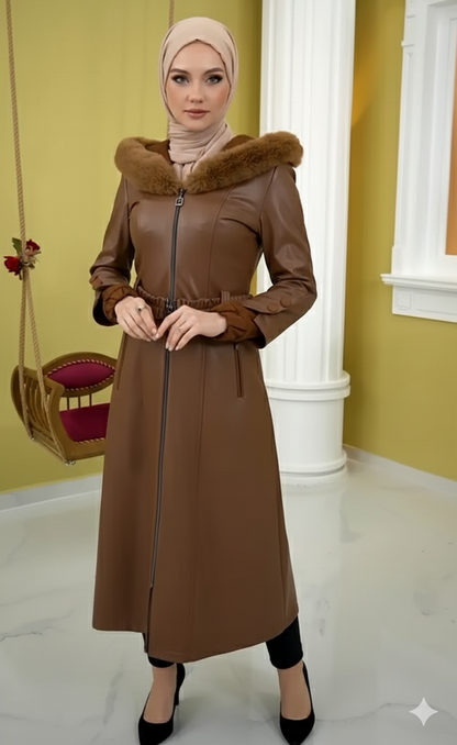 Trenchcoat aus gestepptem Leder 1379 - Cognac