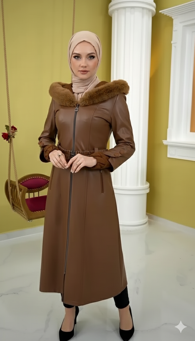 Trenchcoat aus gestepptem Leder 1379 - Cognac