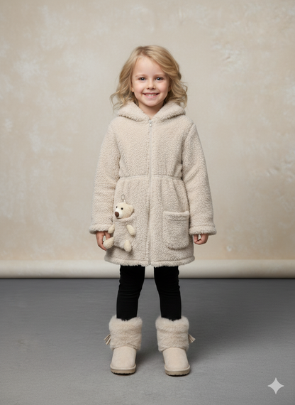 Mädchen Plüschjacke mit Kapuze 5002 - Beige