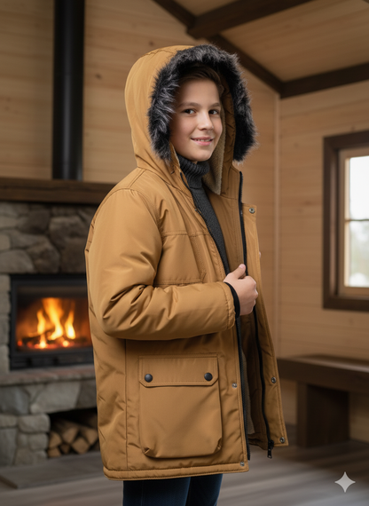 Mit Fell gefütterte Winter-Parka-Jacke für Kinder 5139 - Braun