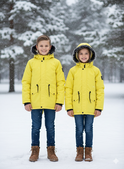 Mit Fell gefütterte Winter-Parka-Jacke für Kinder 5138 - Gelb
