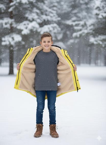 Mit Fell gefütterte Winter-Parka-Jacke für Kinder 5138 - Gelb