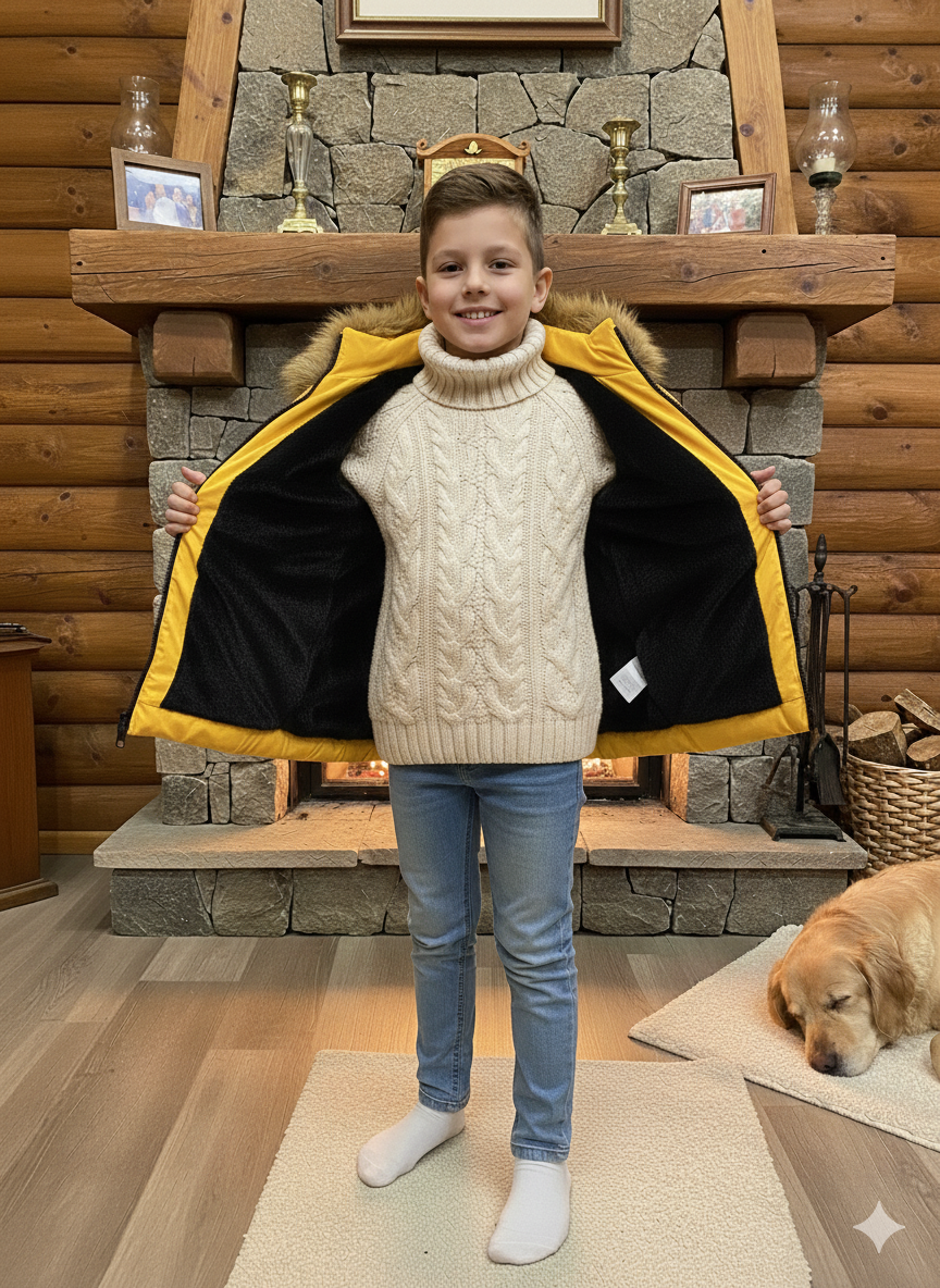 Winterjacke für Kinder mit weichem Plüschfutter 5107 - Gelb