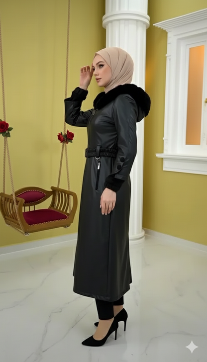 Trenchcoat aus gestepptem Leder 1379 - Schwarz