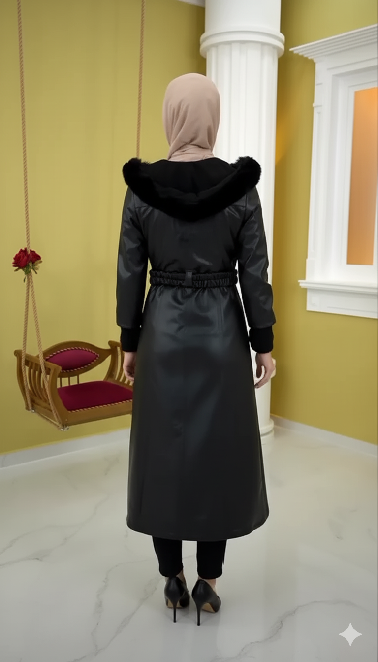 Trenchcoat aus gestepptem Leder 1379 - Schwarz