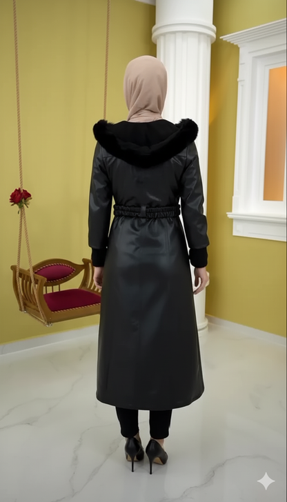 Trenchcoat aus gestepptem Leder 1379 - Schwarz