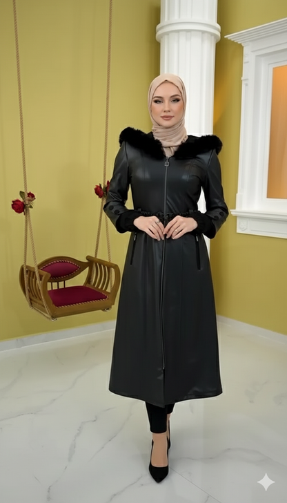 Trenchcoat aus gestepptem Leder 1379 - Schwarz