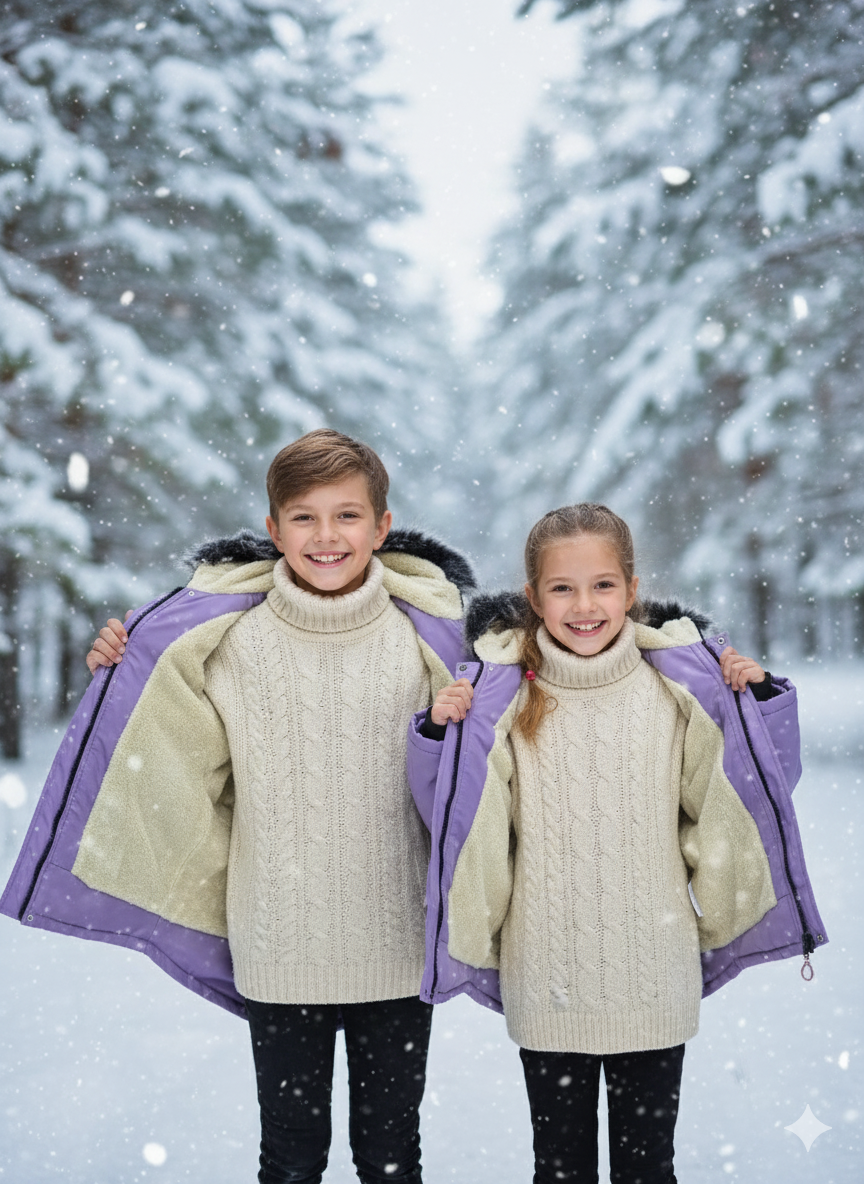 Mit Fell gefütterte Winter-Parka-Jacke für Kinder 5138 - Lila