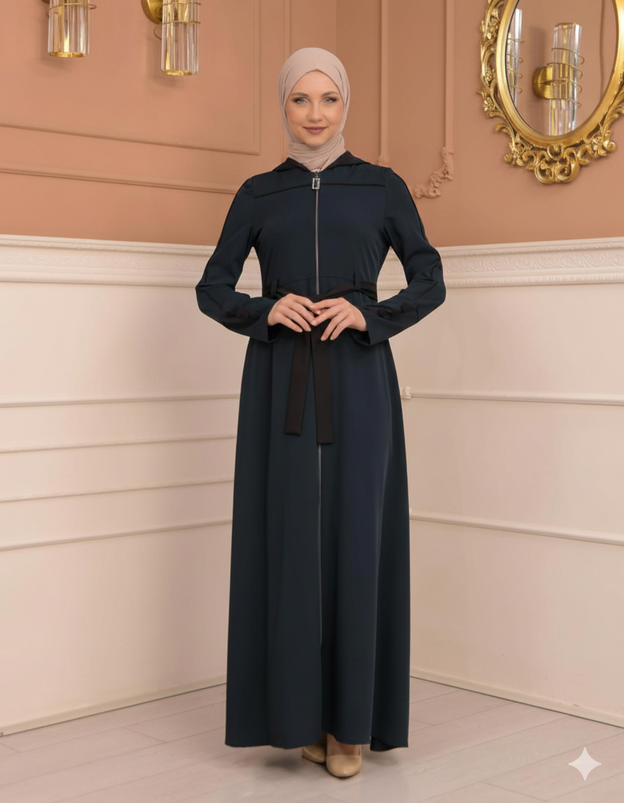 Weit schwingende Abaya mit marokkanischer Kapuze 699 - Türkis