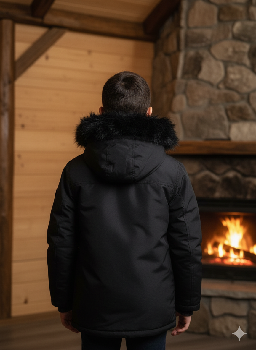 Mit Fell gefütterte Winter-Parka-Jacke für Kinder 5139 - Schwarz