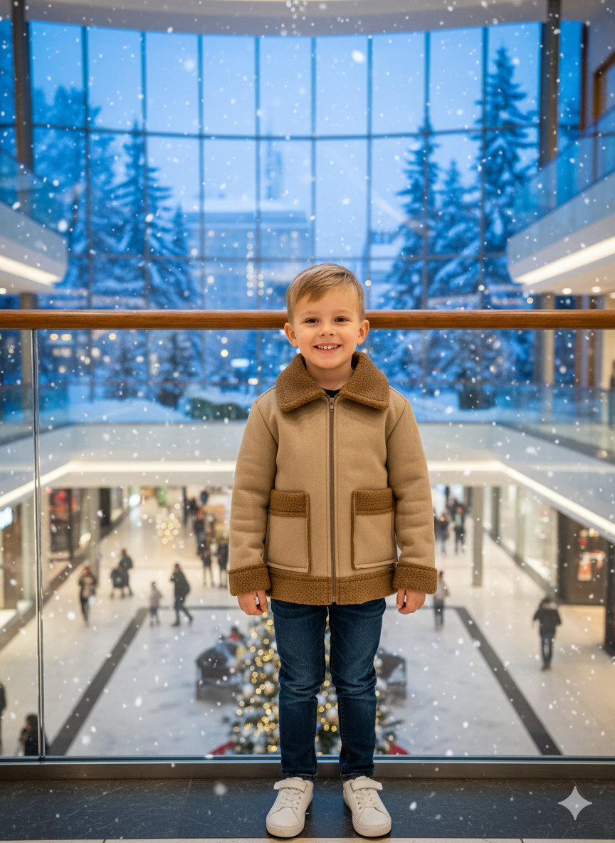 Klassische Kinderjacke mit Fellfutter 5117 - Beige