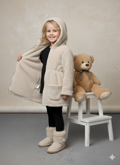 Mädchen Plüschjacke mit Kapuze 5002 - Beige