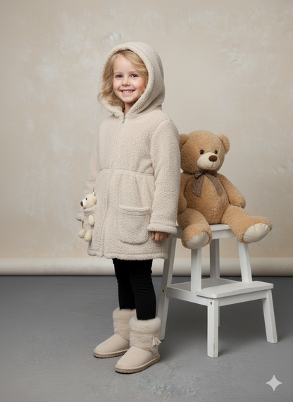 Mädchen Plüschjacke mit Kapuze 5002 - Beige