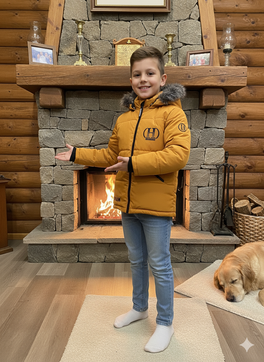 Winterjacke für Kinder mit weichem Plüschfutter 5107 - Gelb