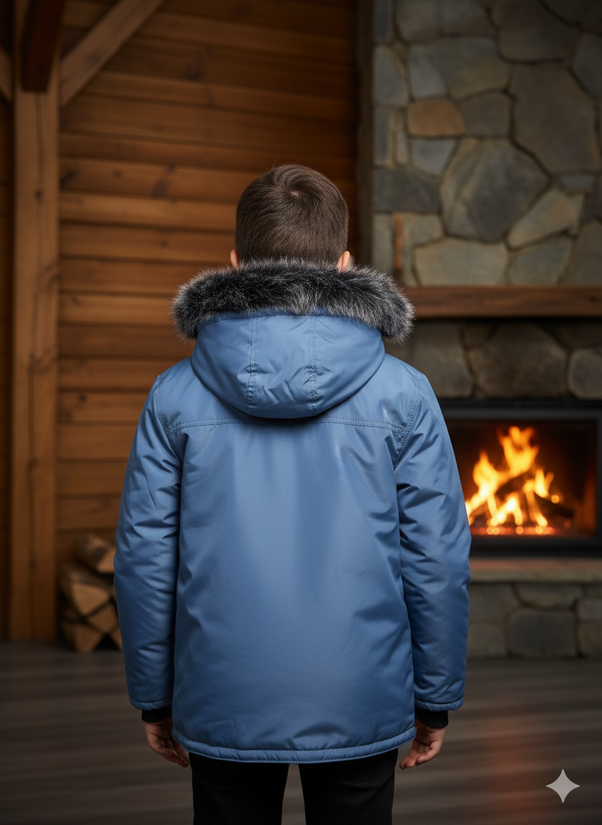 Mit Fell gefütterte Winter-Parka-Jacke für Kinder 5139 - Petrol