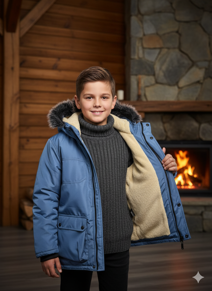 Mit Fell gefütterte Winter-Parka-Jacke für Kinder 5139 - Petrol