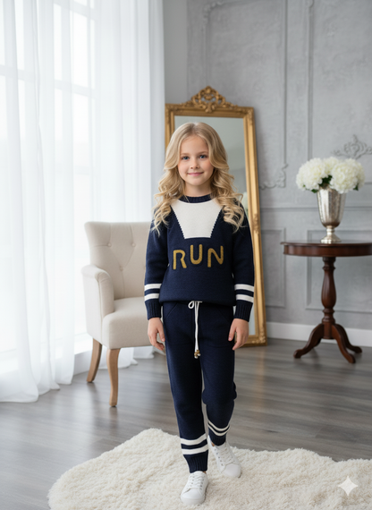 Mädchen Winter Sport-Strickset RUN 3109 - Dunkelblau