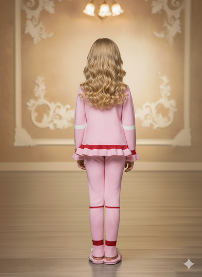 Mädchen Winter Strickset mit Pailletten 3107 - Rosa
