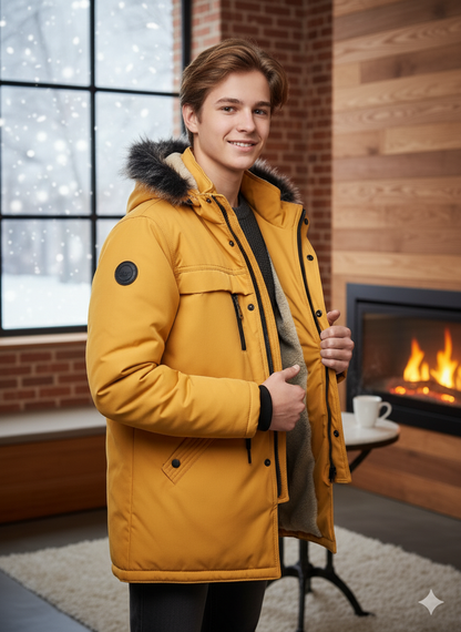 Mit Sherpa-Fell gefütterte Winter-Parka-Jacke für Jugendliche 5140 - Gelb