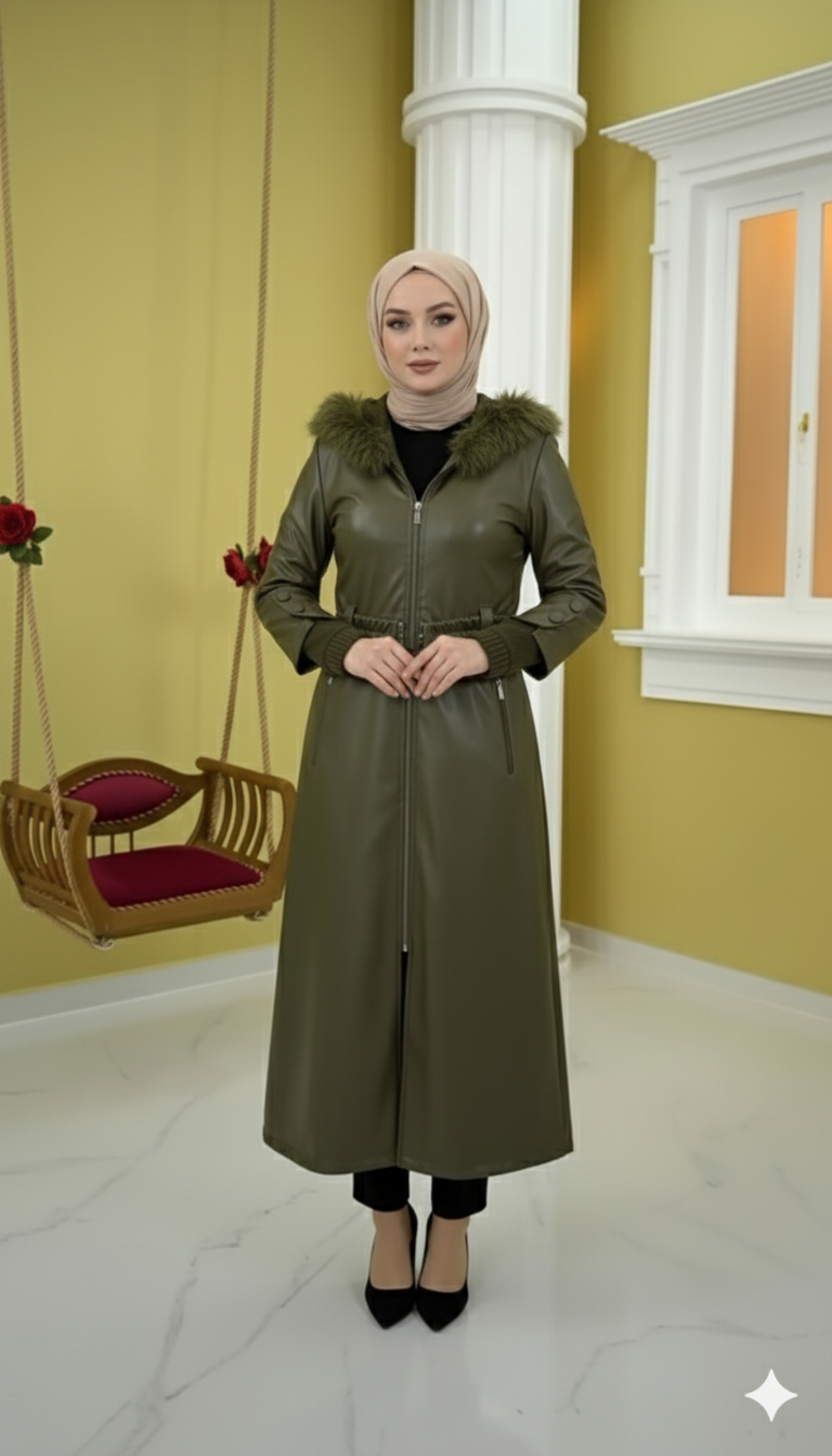 Trenchcoat aus gestepptem Leder 1379 - Khaki