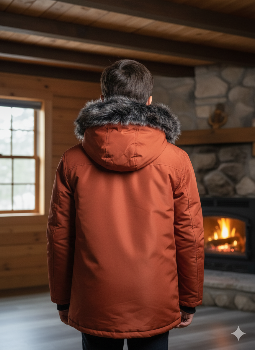 Mit Fell gefütterte Winter-Parka-Jacke für Kinder 5139 - Ziegelrot