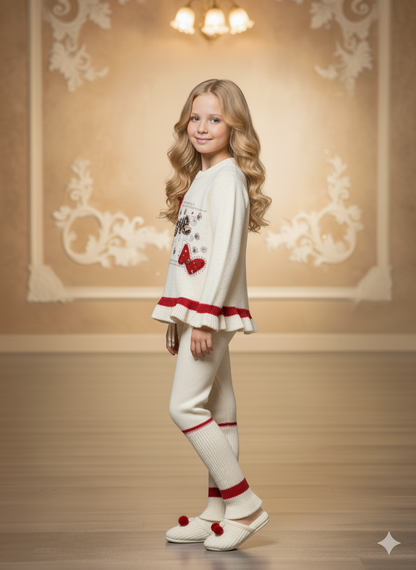 Mädchen Winter Strickset mit Pailletten 3107 - Ecru