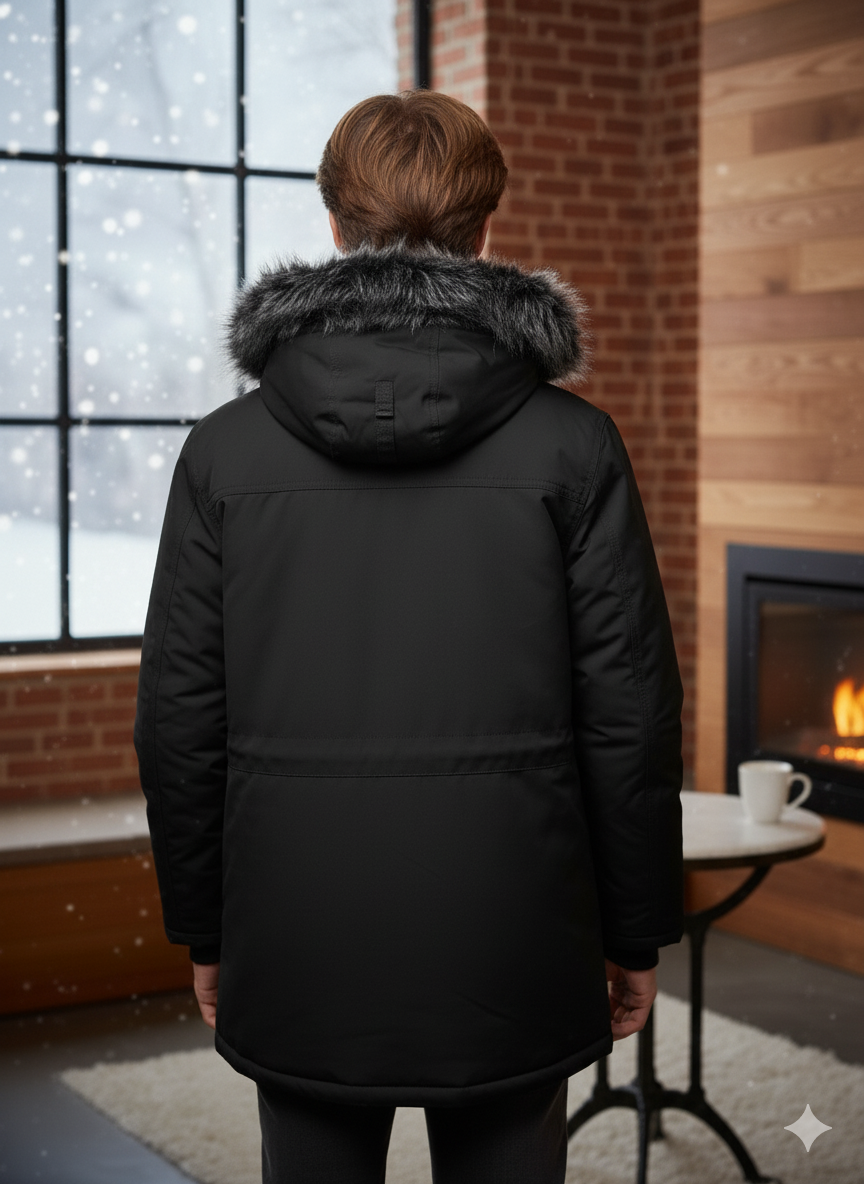 Mit Sherpa-Fell gefütterte Winter-Parka-Jacke für Jugendliche 5140 - Schwarz