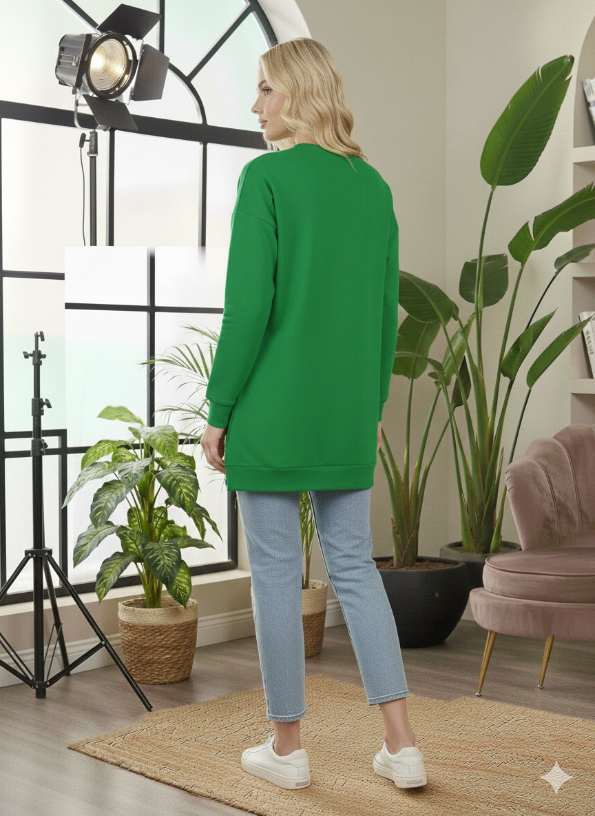 Langes Baumwoll-Sweatshirt mit modischem Print 103 - Grün