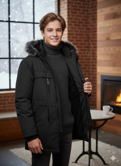 Mit Sherpa-Fell gefütterte Winter-Parka-Jacke für Jugendliche 5140 - Schwarz