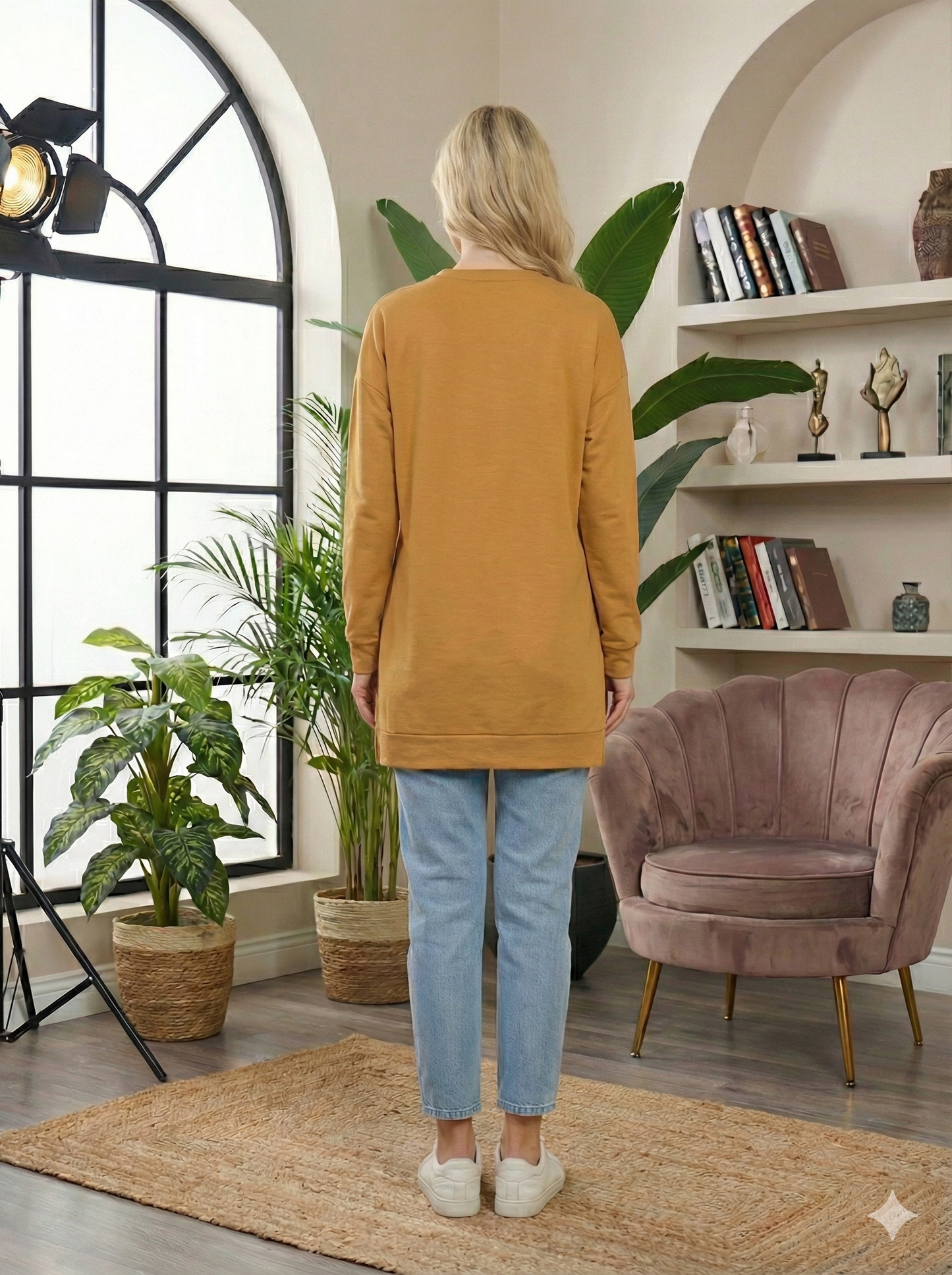 Langes Baumwoll-Sweatshirt mit Herz-Print 102 - Cognac