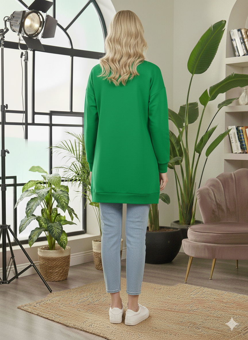 Langes Baumwoll-Sweatshirt mit verschiedenen Prints 105 - Grün