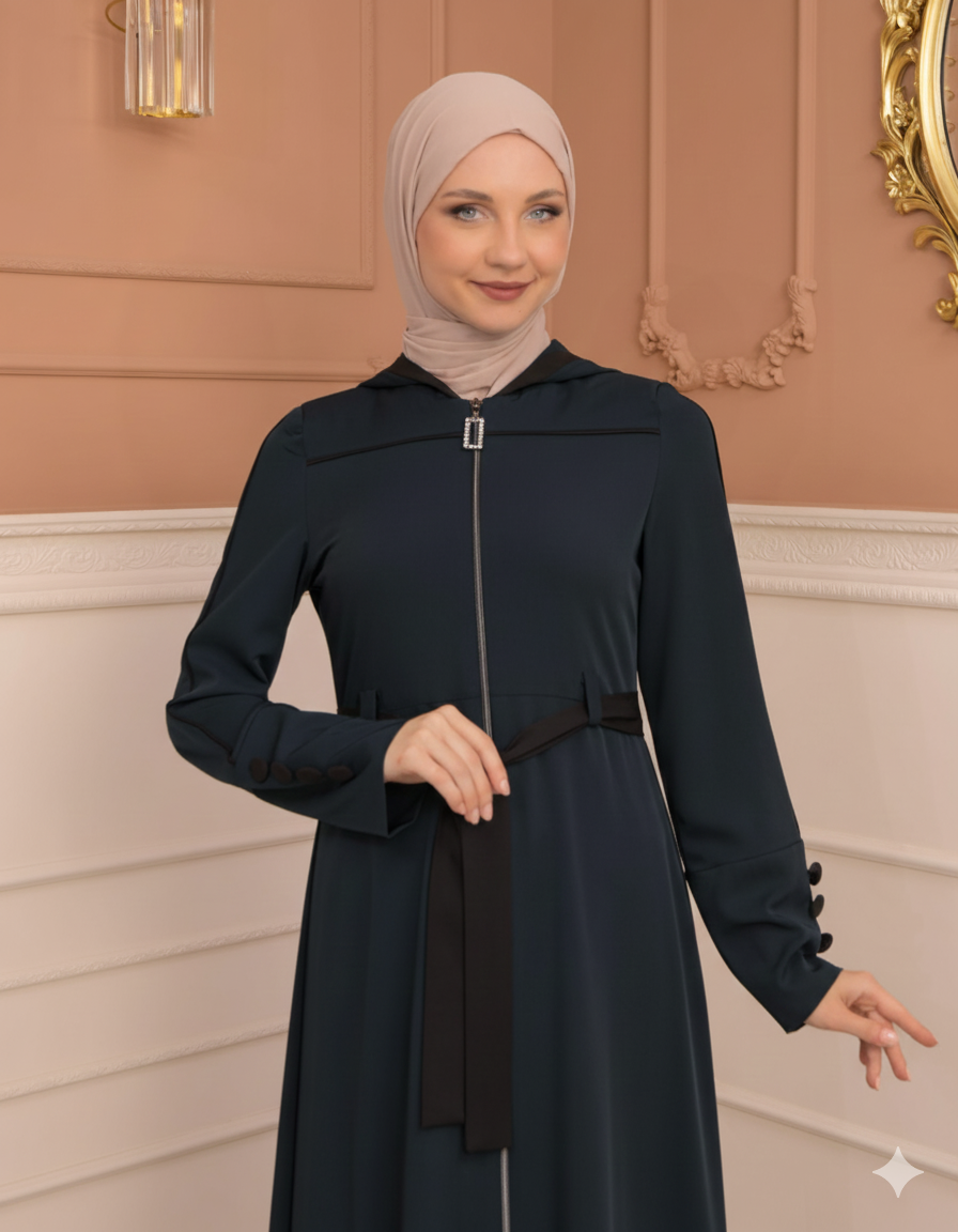 Weit schwingende Abaya mit marokkanischer Kapuze 699 - Türkis