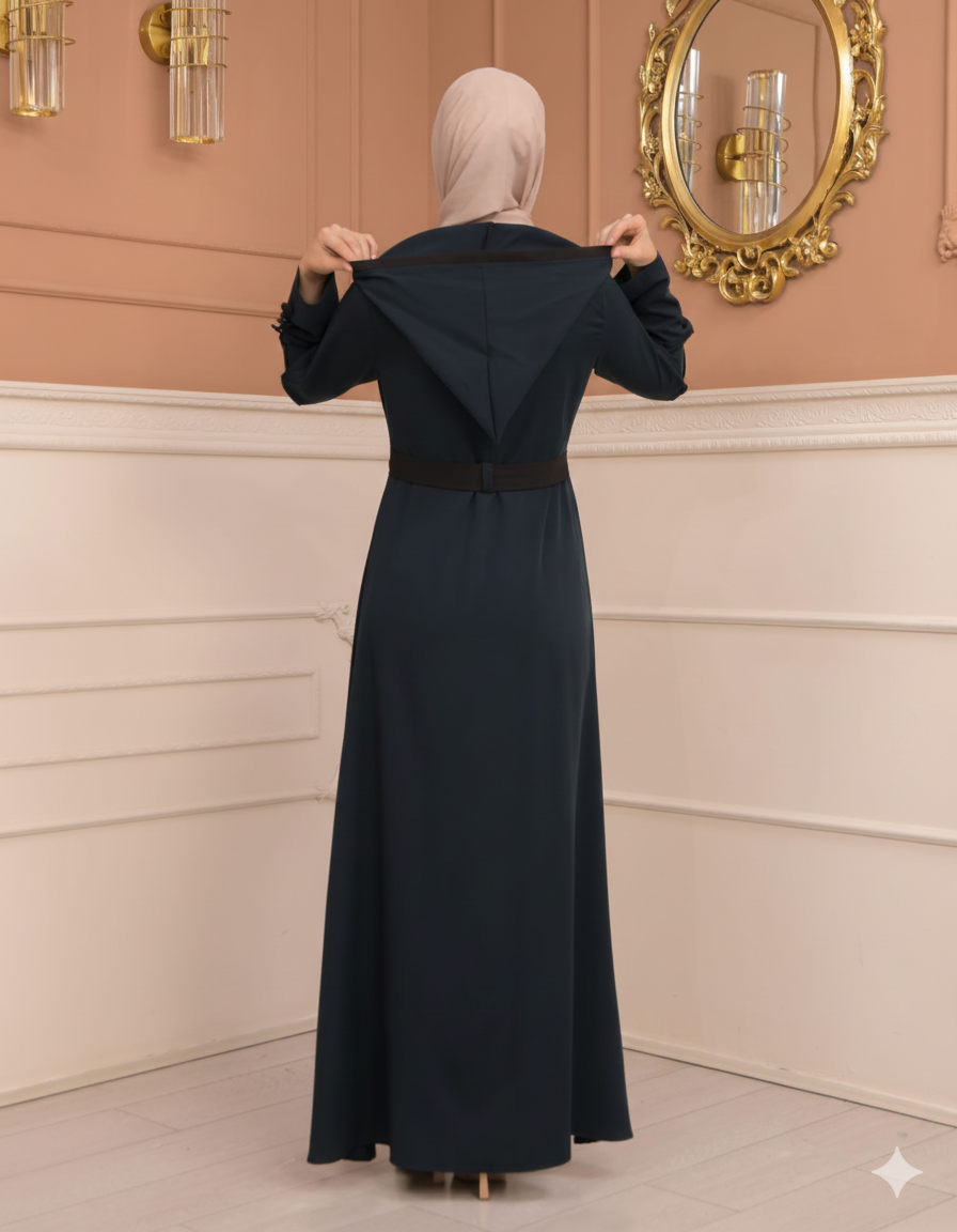 Weit schwingende Abaya mit marokkanischer Kapuze 699 - Türkis