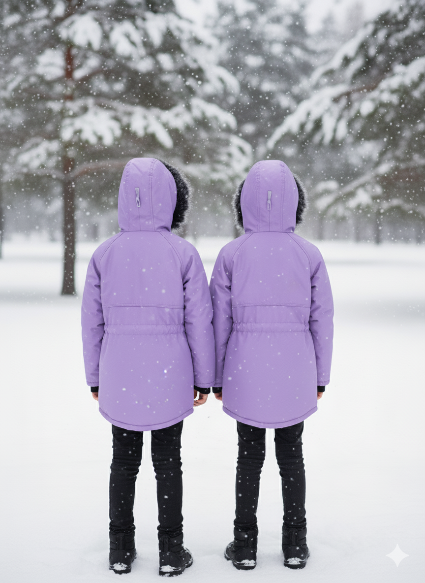Mit Fell gefütterte Winter-Parka-Jacke für Kinder 5138 - Lila