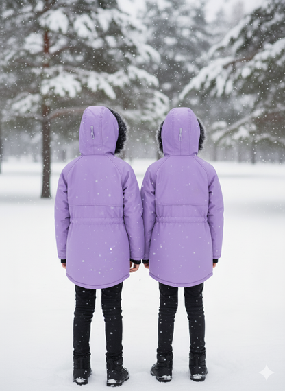 Mit Fell gefütterte Winter-Parka-Jacke für Kinder 5138 - Lila