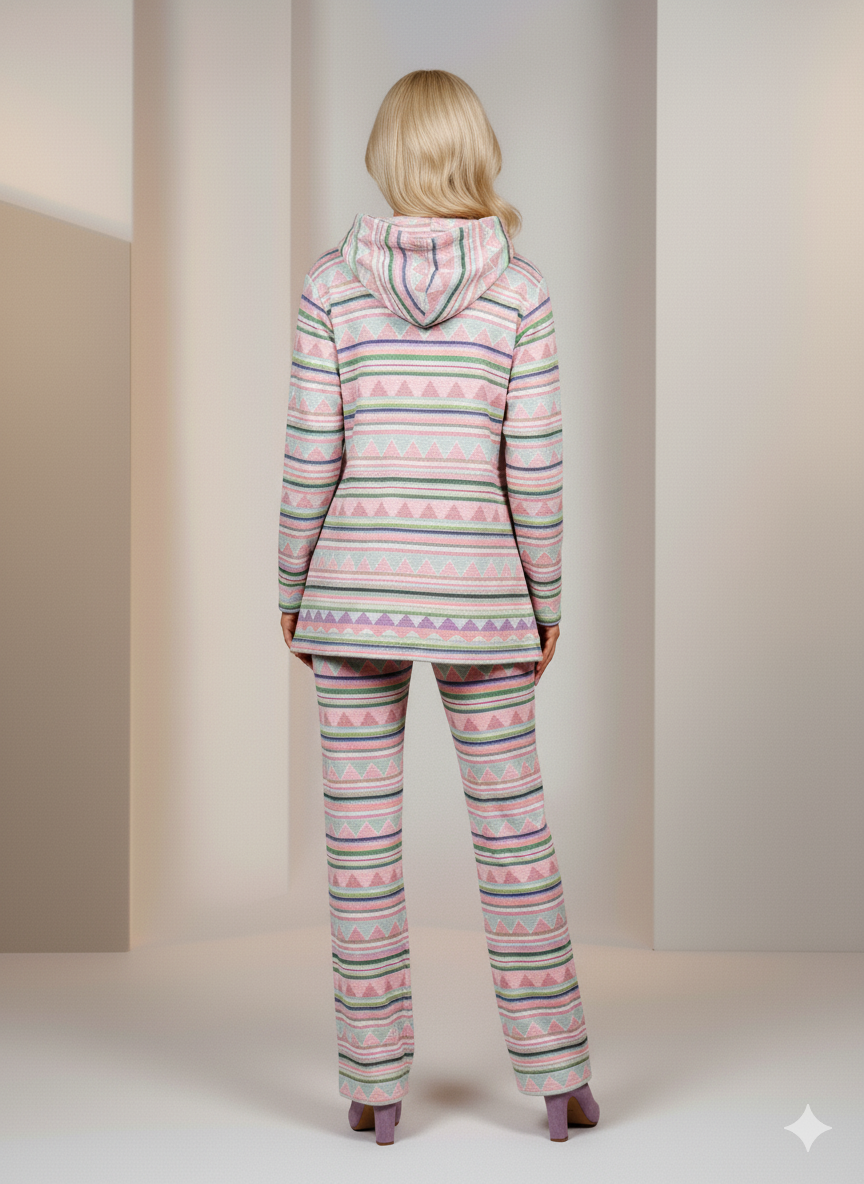 Damen Winter-Pyjama aus weichem Filzstoff (Fleece) mit Kapuze 1028 - Lavendel