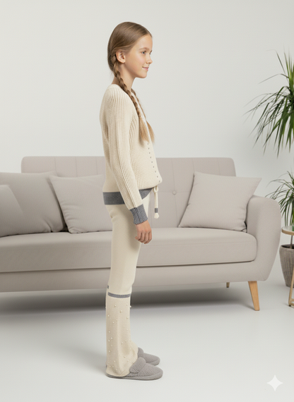 Mädchen Winter Strickset mit Perlenstickerei 3108 - Ecru