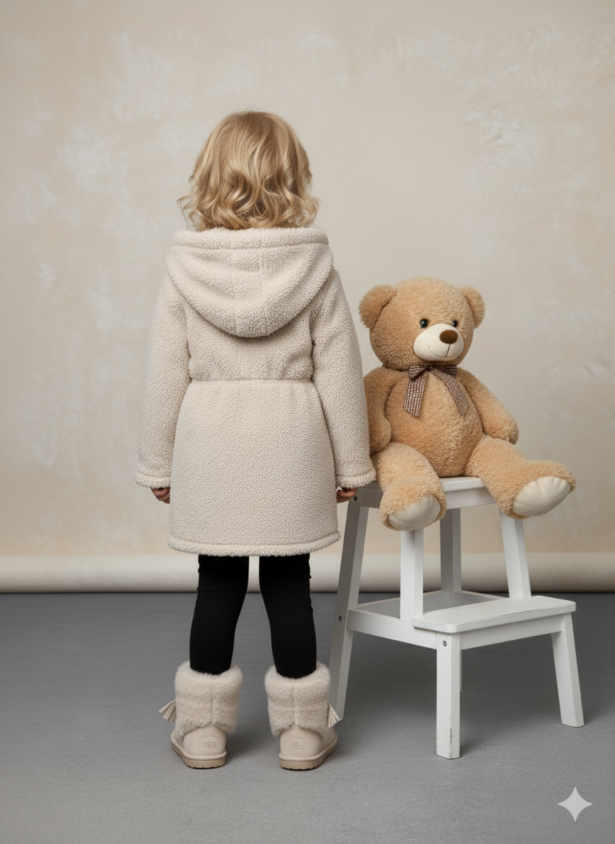 Mädchen Plüschjacke mit Kapuze 5002 - Beige