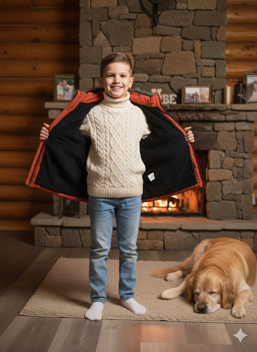 Winterjacke für Kinder mit weichem Plüschfutter 5107 - Ziegelrot