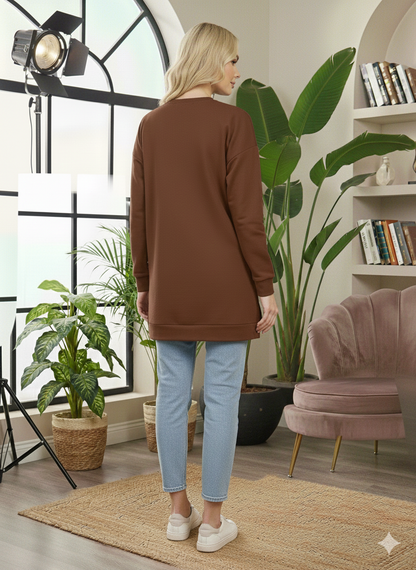 Langes Baumwoll-Sweatshirt mit modischem Print 103 - Braun