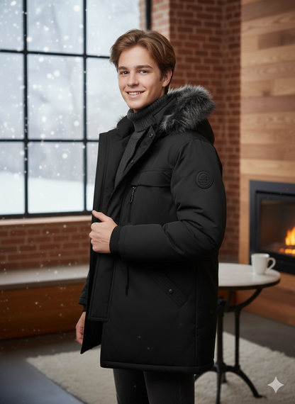 Mit Sherpa-Fell gefütterte Winter-Parka-Jacke für Jugendliche 5140 - Schwarz