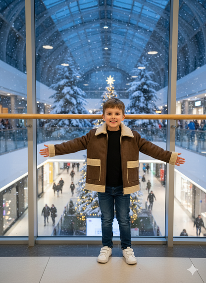 Klassische Kinderjacke mit Fellfutter 5117 - Braun