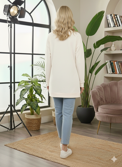 Langes Baumwoll-Sweatshirt mit modischem Print 103 - Weiß