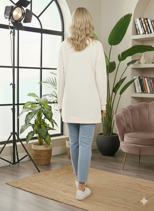 Langes Baumwoll-Sweatshirt mit modischem Print 103 - Weiß