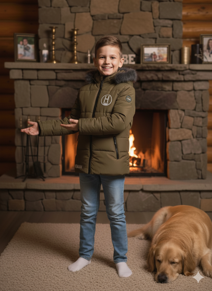 Winterjacke für Kinder mit weichem Plüschfutter 5107 - Khaki
