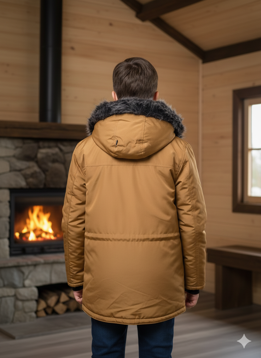 Mit Fell gefütterte Winter-Parka-Jacke für Kinder 5139 - Braun
