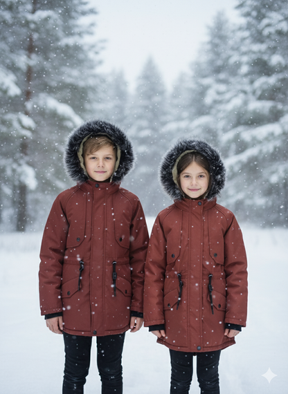 Mit Fell gefütterte Winter-Parka-Jacke für Kinder 5138 - Ziegelrot