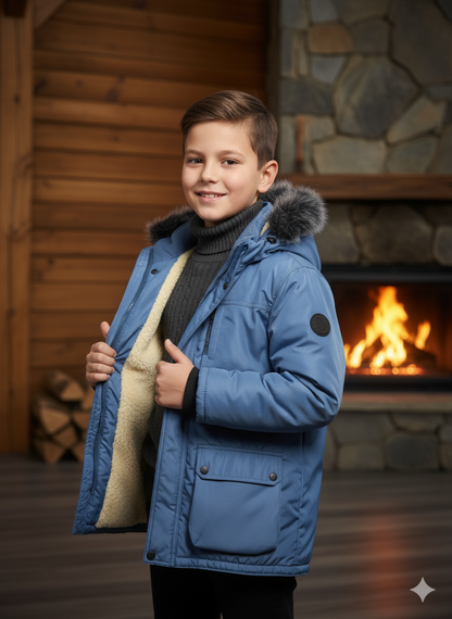 Mit Fell gefütterte Winter-Parka-Jacke für Kinder 5139 - Petrol